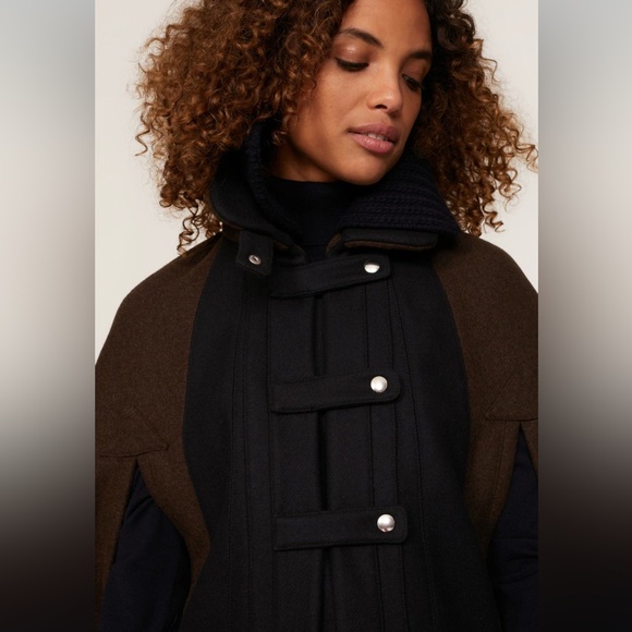 PLAN C Roll-neck Wool Cape Jacket In Brown Sz 38 = US 4 - Picture 4 of 15